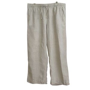 L.L. Bean Cream Beige Linen Straight Wide Leg Pants Size 16 Petite Lagenlook